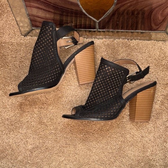Call It Spring Black Perforated Peep-Toe Block Heel Slingbacks - Picture 4 of 5